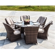 Round 6-Person Brown Aluminum Outdoor Dining Set With Cushions