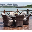 Round 6-Person Brown Aluminum Outdoor Dining Set With Cushions