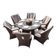 Round 6-Person Brown Aluminum Outdoor Dining Set With Cushions