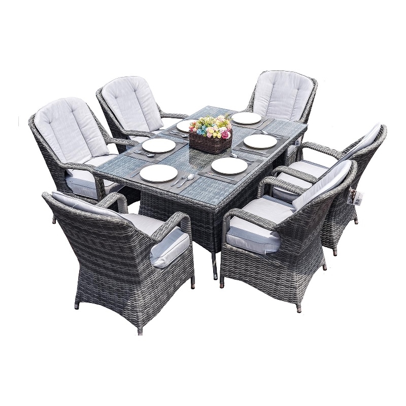 Gray Aluminum Rectangular 6-Person Outdoor Dining Set with Six Chairs