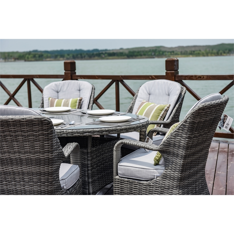 Oval Gray Aluminum 6 - Person Outdoor Dining Set With Cushions