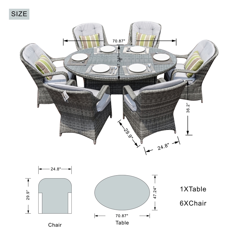 Oval Gray Aluminum 6 - Person Outdoor Dining Set With Cushions