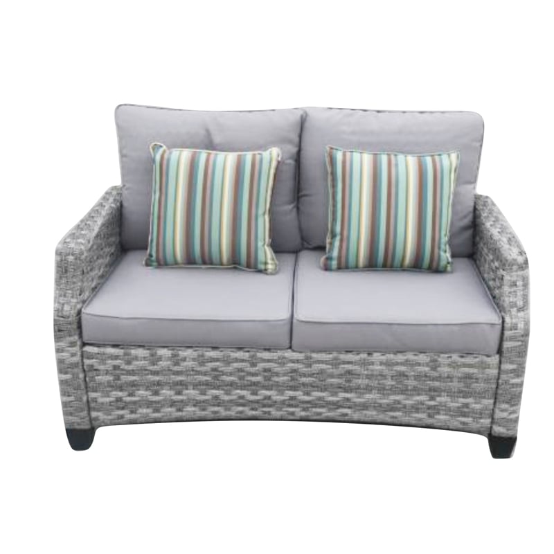 Aluminum 7-Person Gray Seating Group with Fire Pit and Cushions
