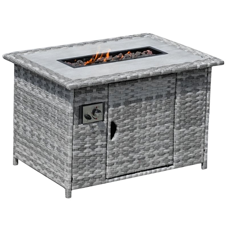 Aluminum 7-Person Gray Seating Group with Fire Pit and Cushions