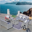 Aluminum 7-Person Gray Seating Group with Fire Pit and Cushions