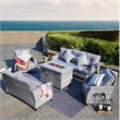 Aluminum 7-Person Gray Seating Group with Fire Pit and Cushions