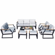 Direct Wicker 7 Piece Iron Outdoor Conversation Sets in Black with Cushions