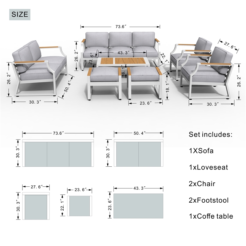 Direct Wicker 7 Piece Metal Outdoor Conversation Sets in White with Cushions