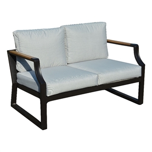 Direct Wicker Modern Loveseat Sofa Wrought Metal & Fabric with Cushions in Black