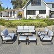 Direct Wicker Three Seats Sofa Wrought Metal & Fabric with Cushions in Black