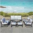 Direct Wicker Three Seats Sofa Wrought Metal & Fabric with Cushions in Black