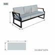 Direct Wicker Three Seats Sofa Wrought Metal & Fabric with Cushions in Black