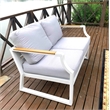 Direct Wicker Modern Loveseat Sofa Wrought Metal & Fabric with Cushions in White