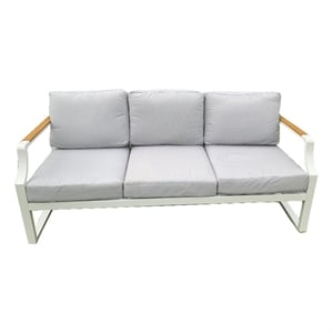 Direct Wicker Three Seats Sofa Wrought Metal & Fabric with Cushions in White