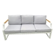 Direct Wicker Three Seats Sofa Wrought Metal & Fabric with Cushions in White
