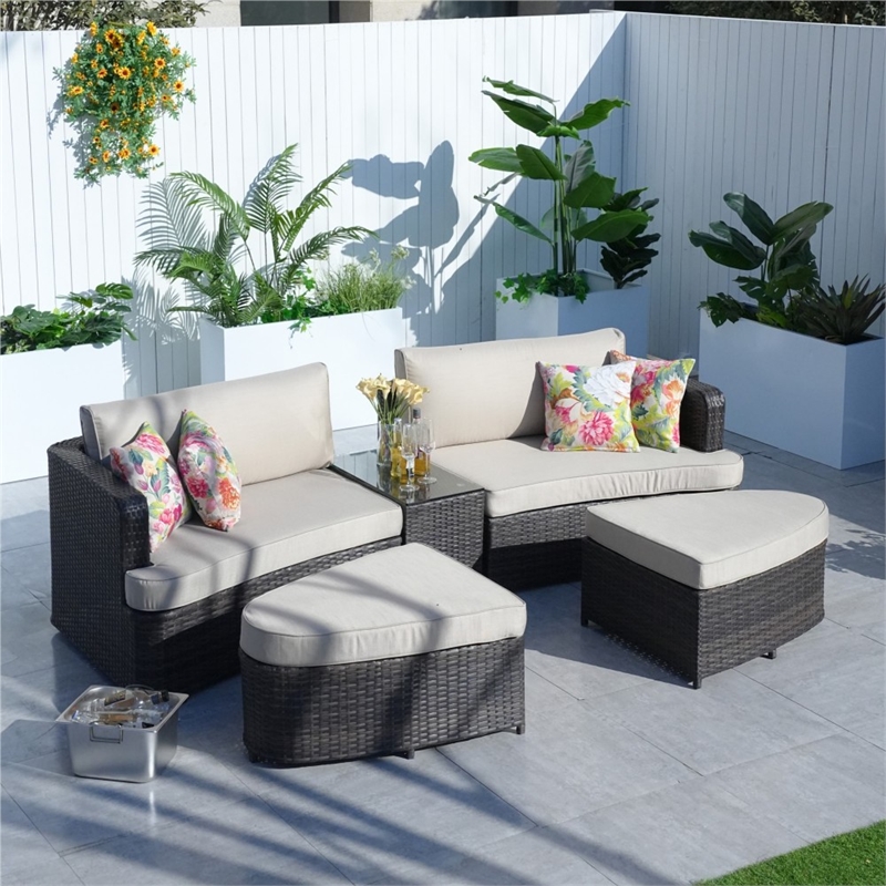 Patio Brown Rattan Patio Bed Outdoor Patio Lounger Wicker Daybed