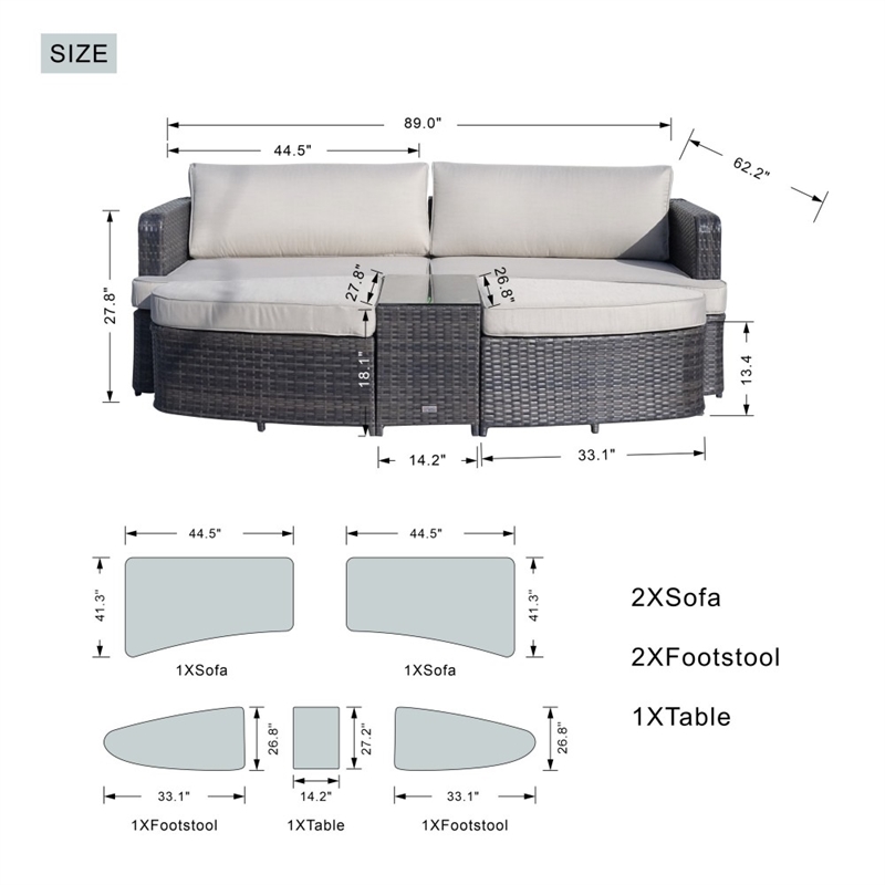 Patio Brown Rattan Patio Bed Outdoor Patio Lounger Wicker Daybed
