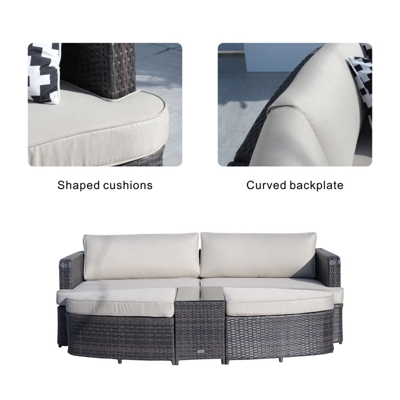 Patio Brown Rattan Patio Bed Outdoor Patio Lounger Wicker Daybed