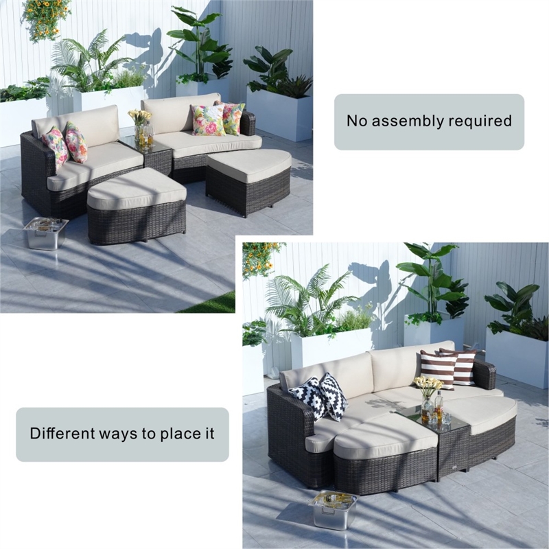 Patio Brown Rattan Patio Bed Outdoor Patio Lounger Wicker Daybed