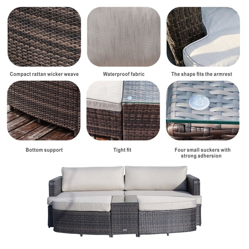 Patio Brown Rattan Patio Bed Outdoor Patio Lounger Wicker Daybed
