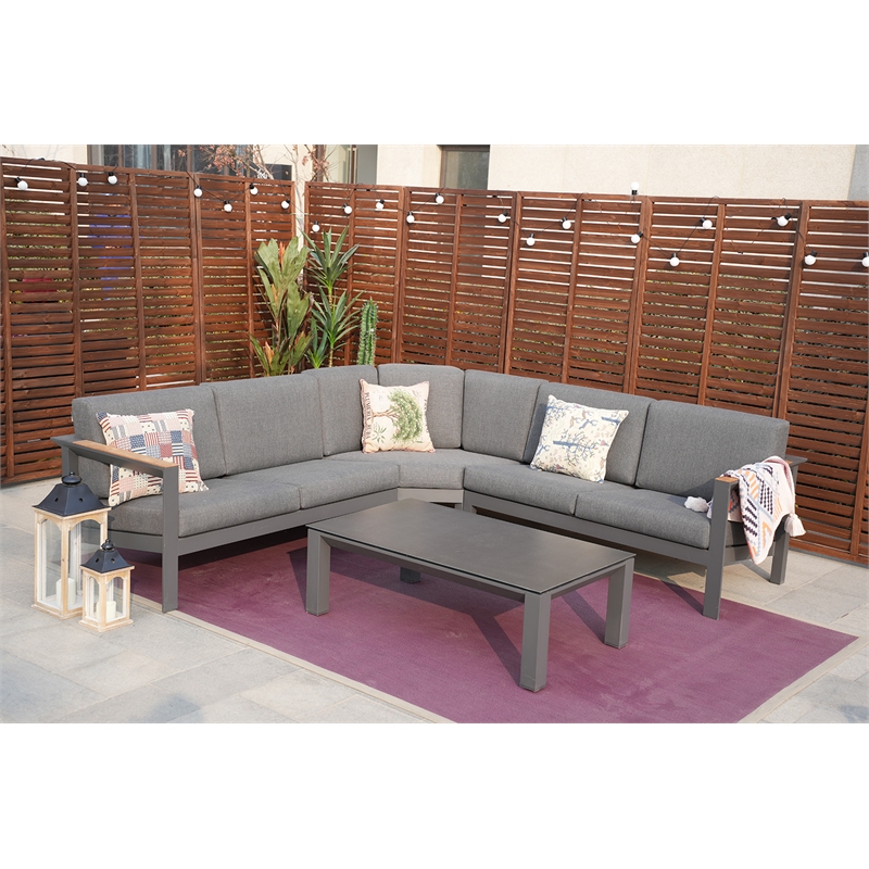Patio Gray Aluminum 6-Person Outdoor Seating Group with Cushions