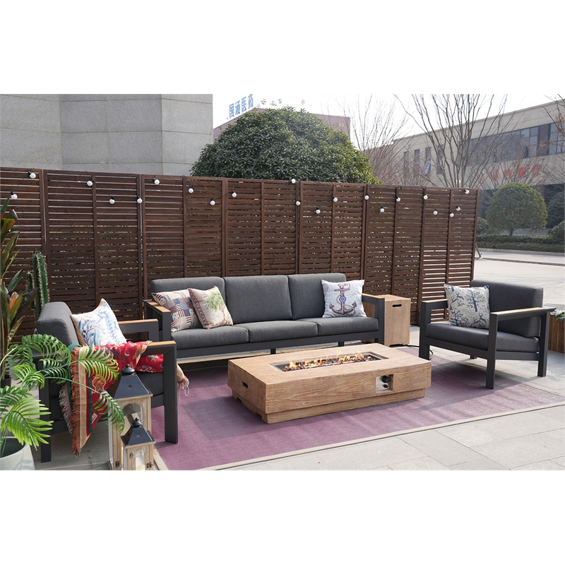 Gray Aluminum 5-Person Outdoor Seating Group with Cushions and Firepit