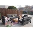 Aluminum 7-Person Seating Group with Fire Pit and Gray Cushions