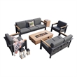 Aluminum 7-Person Seating Group with Fire Pit and Gray Cushions