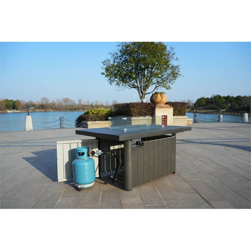 Direct Wicker Gray Cast Iron Propane Outdoor Fire Pit Table with Lid