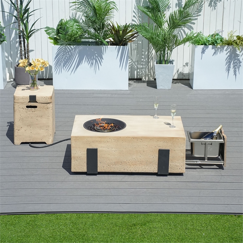 Direct Wicker Brown Metal Outdoor Fire Pit Table With Ice Bucket
