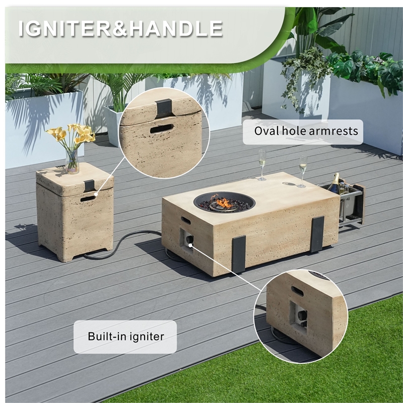 Direct Wicker Brown Metal Outdoor Fire Pit Table With Ice Bucket