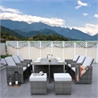 Gray Aluminum 6-Person Outdoor Dining Set with 6 Chairs and 4 Ottomans