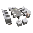 Gray Aluminum 6-Person Outdoor Dining Set with 6 Chairs and 4 Ottomans