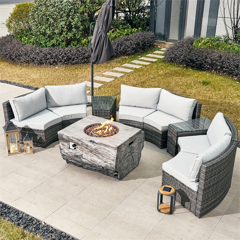 Direct Wicker Gray 6-Person Outdoor Seating Group with Cushions and Firepit