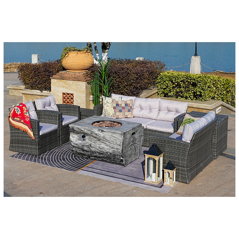 Gray Aluminum 7-Person Outdoor Seating Group with Cushions and Firepit