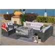 Gray Aluminum 7-Person Outdoor Seating Group with Cushions and Firepit