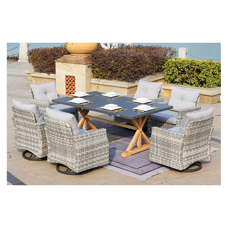 Gray Aluminum Rectangular 6 - Person Outdoor Dining Set with Cushions