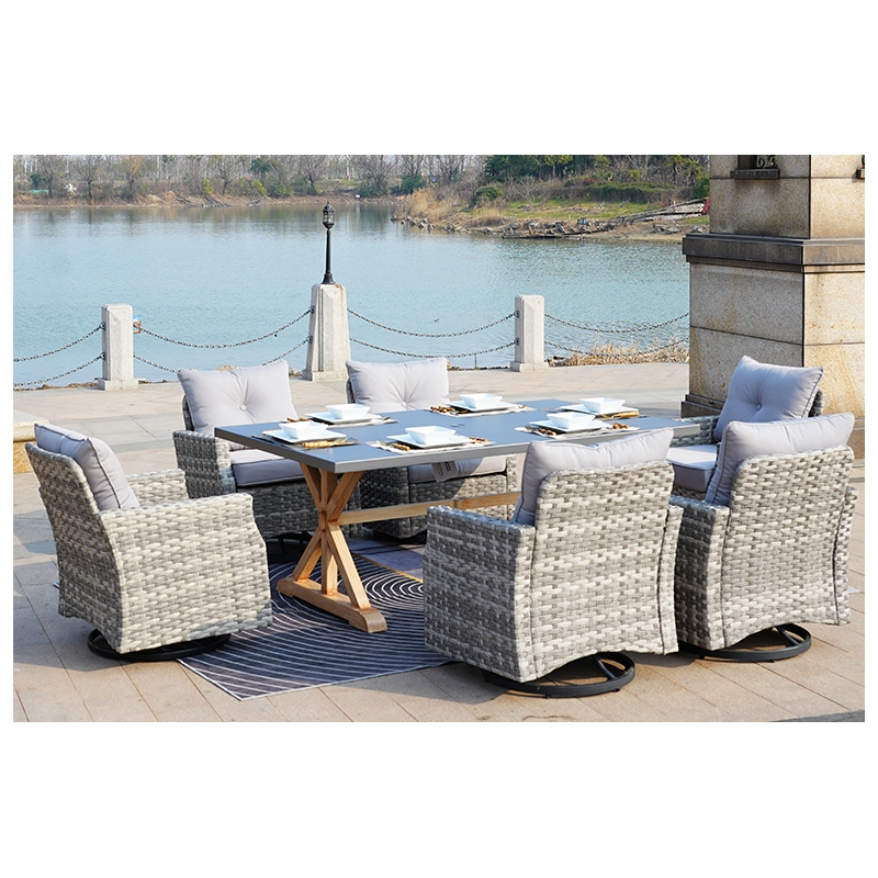 Gray Aluminum Rectangular 6 - Person Outdoor Dining Set with Cushions
