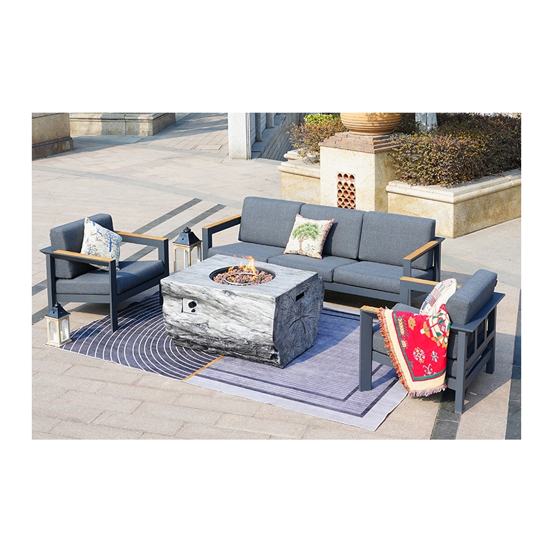 Gray Aluminum 5-Person Patio Outdoor Seating Group with Cushions and Firepit