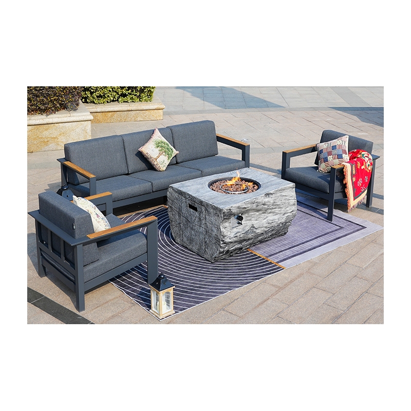 Gray Aluminum 5-Person Patio Outdoor Seating Group with Cushions and Firepit