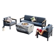 Gray Aluminum 5-Person Patio Outdoor Seating Group with Cushions and Firepit