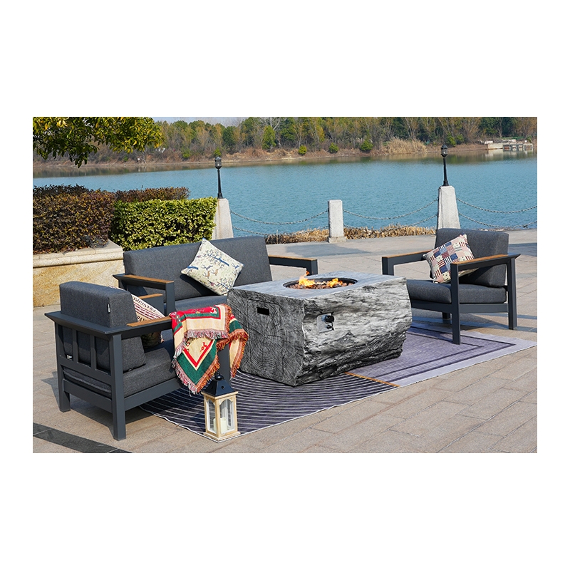 Gray Aluminum 4-Person Outdoor Seating Group with Firepit and Cushions