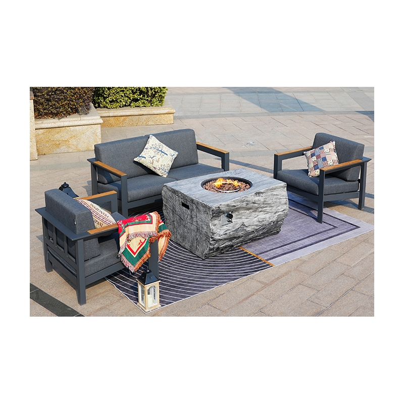 Gray Aluminum 4-Person Outdoor Seating Group with Firepit and Cushions