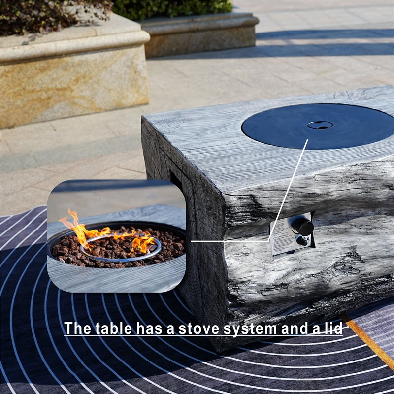 Gray Aluminum 4-Person Outdoor Seating Group with Firepit and Cushions