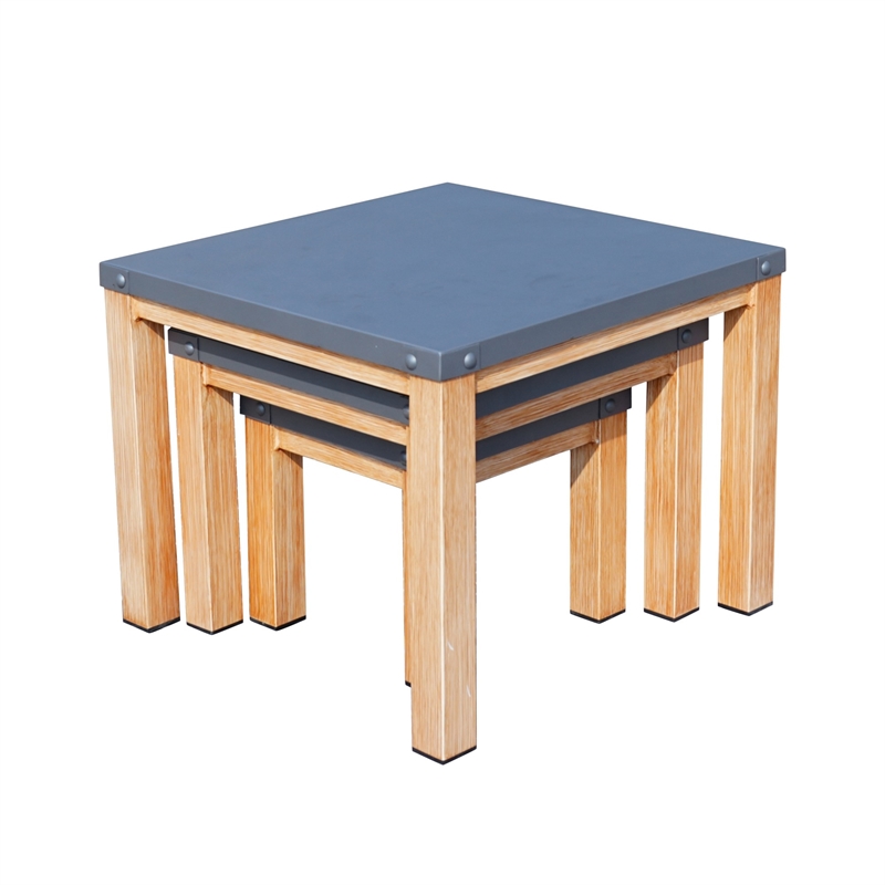 Patio Furniture Gray Square Aluminum Outdoor Coffee Table (Set of 3)