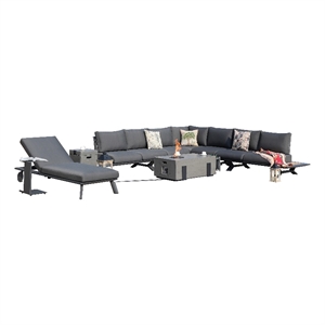 Gray Aluminum 5-Person Outdoor Seating Group with Fire Pit and Cushions