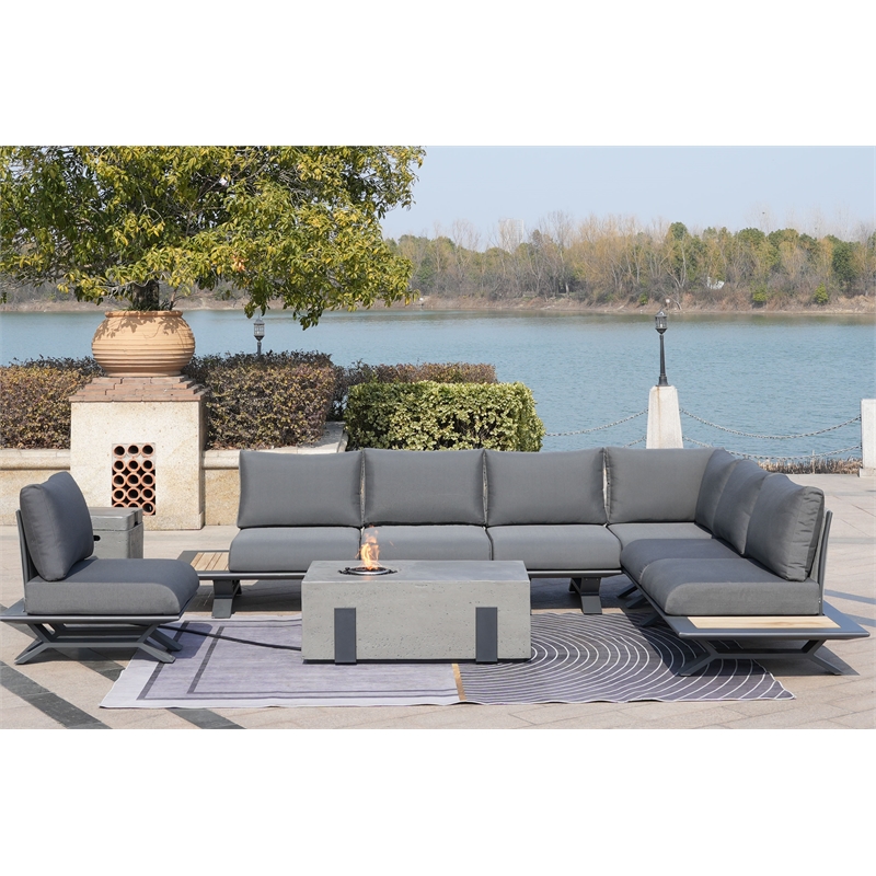 Patio Gray Aluminum 7-Person Outdoor Seating Group with Fire Pits
