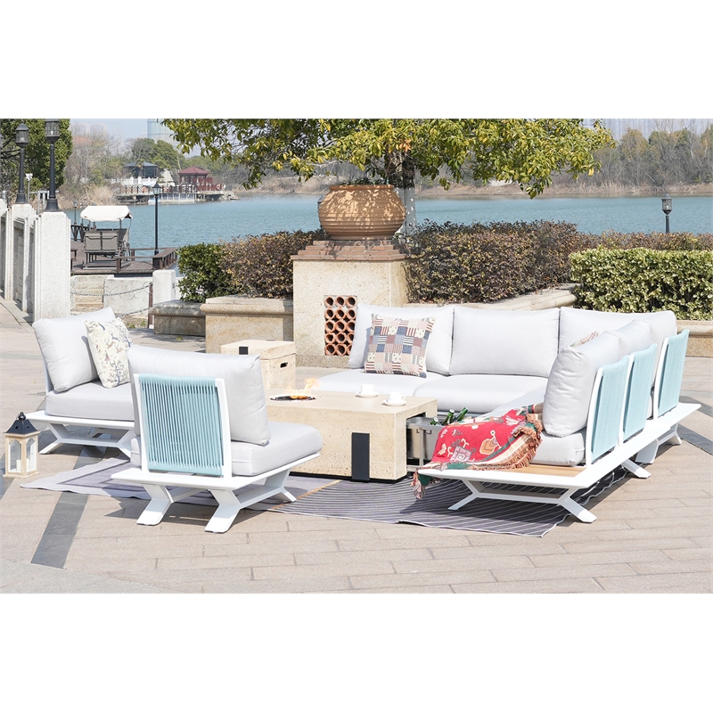 Patio White Aluminum 7-Person Outdoor Seating Group with Fire Pits