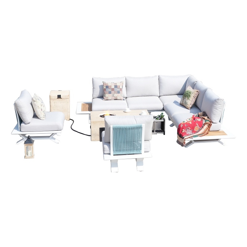 Patio White Aluminum 7-Person Outdoor Seating Group with Fire Pits