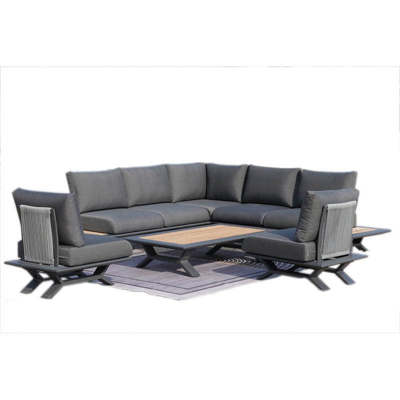 Gray Aluminum 7 - Person Outdoor Seating Group with Gray Cushions